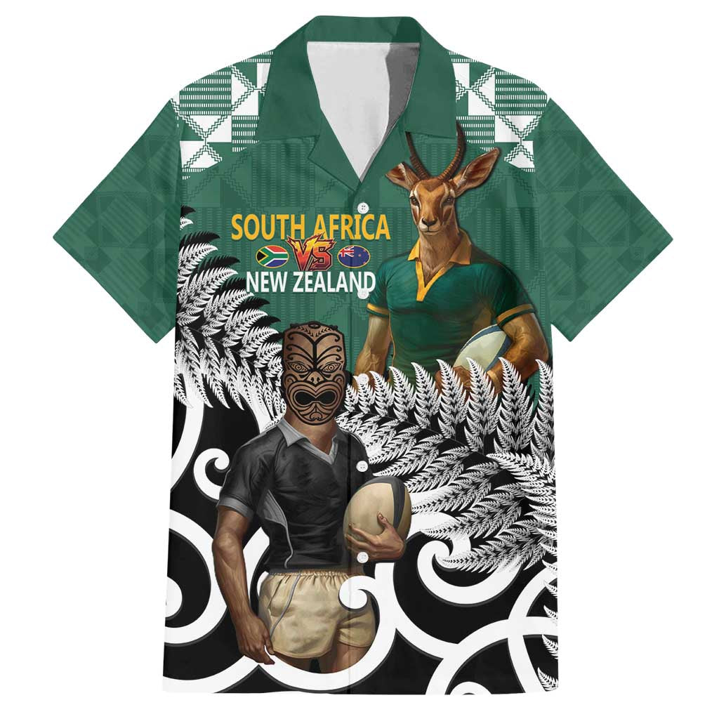 New Zealand South Africa Rugby Custom Family Matching Puletasi and Hawaiian Shirt Springboks Kente All Black Maori Together - Aussie Hoodie