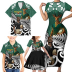 New Zealand South Africa Rugby Custom Family Matching Short Sleeve Bodycon Dress and Hawaiian Shirt Springboks Kente All Black Maori Together - Aussie Hoodie