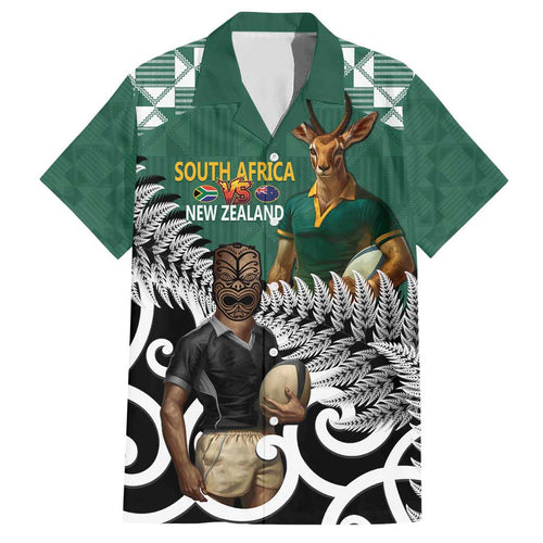 New Zealand South Africa Rugby Custom Family Matching Short Sleeve Bodycon Dress and Hawaiian Shirt Springboks Kente All Black Maori Together - Aussie Hoodie