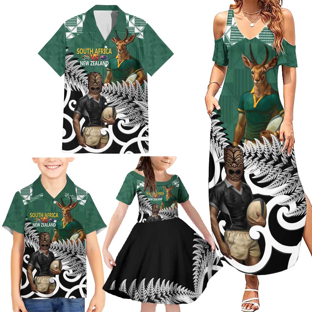 New Zealand South Africa Rugby Custom Family Matching Summer Maxi Dress and Hawaiian Shirt Springboks Kente All Black Maori Together - Aussie Hoodie