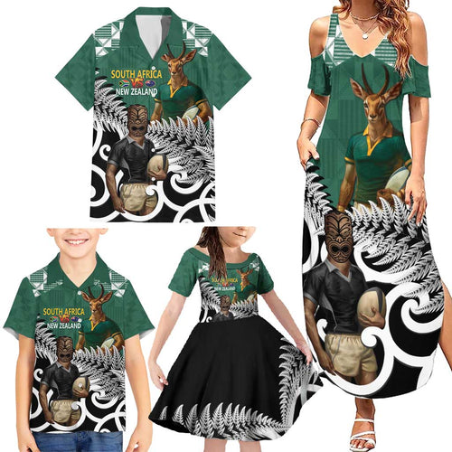 New Zealand South Africa Rugby Custom Family Matching Summer Maxi Dress and Hawaiian Shirt Springboks Kente All Black Maori Together - Aussie Hoodie