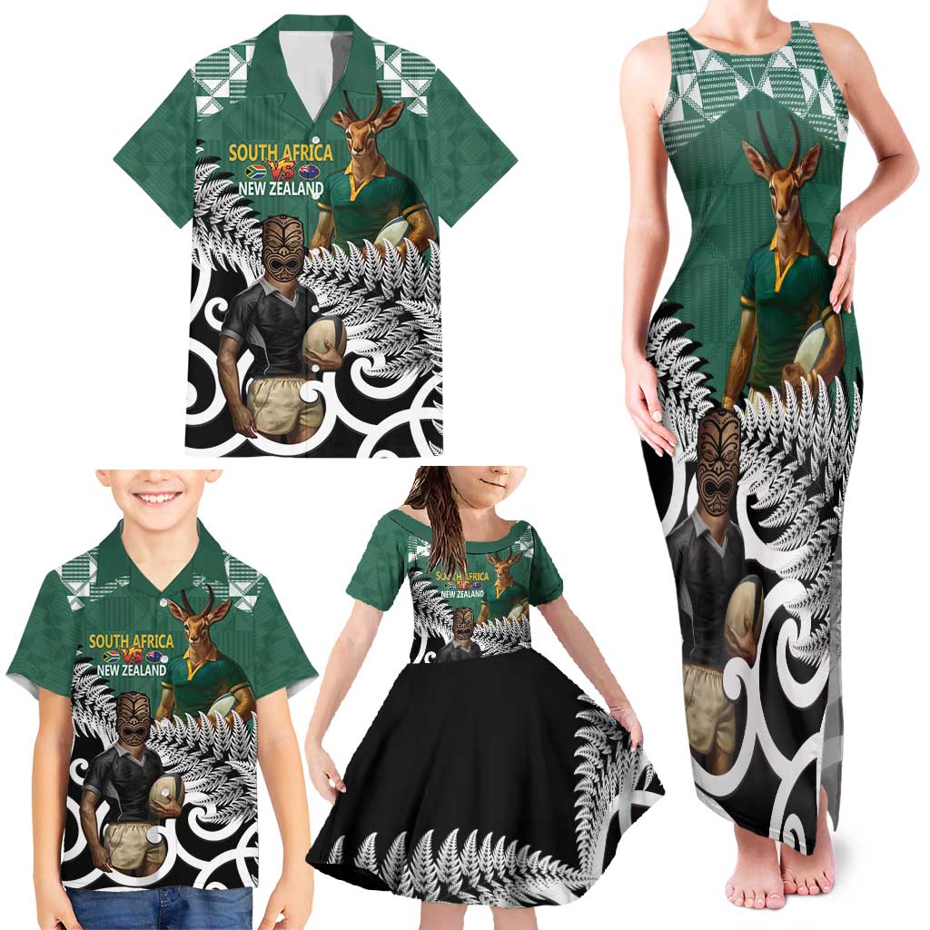 New Zealand South Africa Rugby Custom Family Matching Tank Maxi Dress and Hawaiian Shirt Springboks Kente All Black Maori Together - Aussie Hoodie
