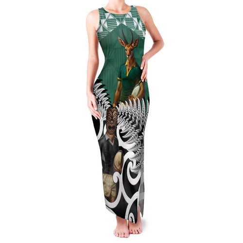 New Zealand South Africa Rugby Custom Family Matching Tank Maxi Dress and Hawaiian Shirt Springboks Kente All Black Maori Together - Aussie Hoodie