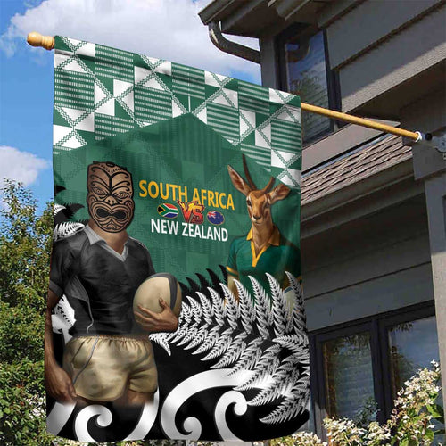 New Zealand South Africa Rugby Garden Flag Springboks Kente All Black Maori Together - Aussie Hoodie