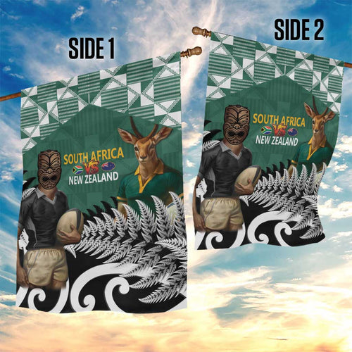 New Zealand South Africa Rugby Garden Flag Springboks Kente All Black Maori Together - Aussie Hoodie