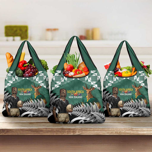 New Zealand South Africa Rugby Grocery Bag Springboks Kente All Black Maori Together - Aussie Hoodie