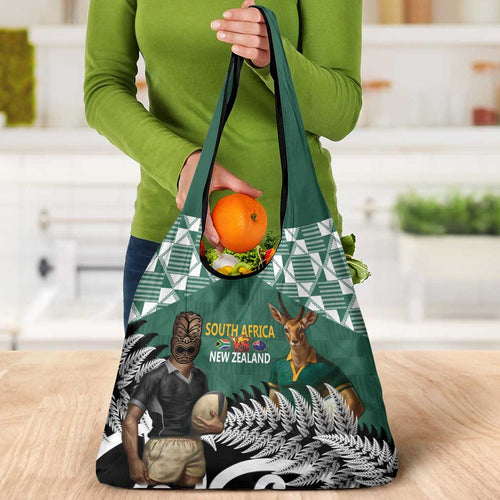 New Zealand South Africa Rugby Grocery Bag Springboks Kente All Black Maori Together - Aussie Hoodie