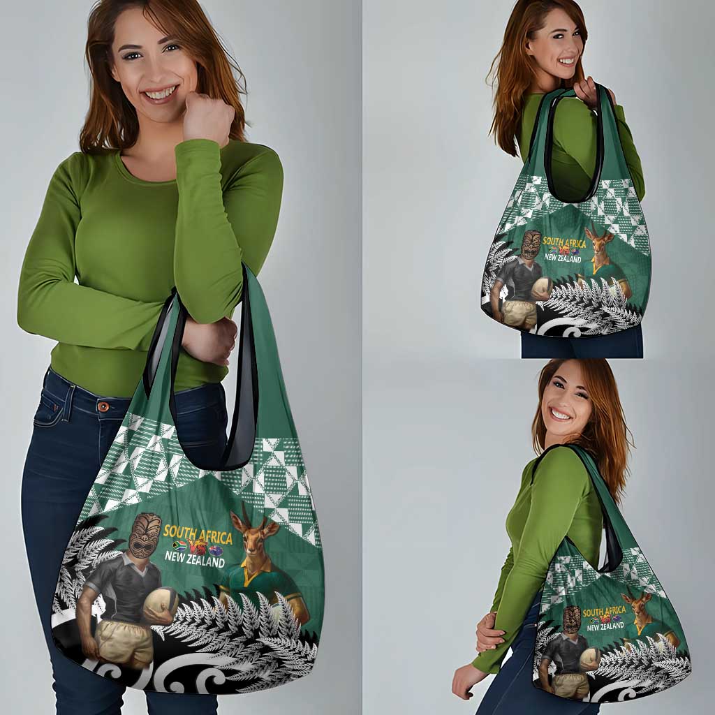 New Zealand South Africa Rugby Grocery Bag Springboks Kente All Black Maori Together - Aussie Hoodie