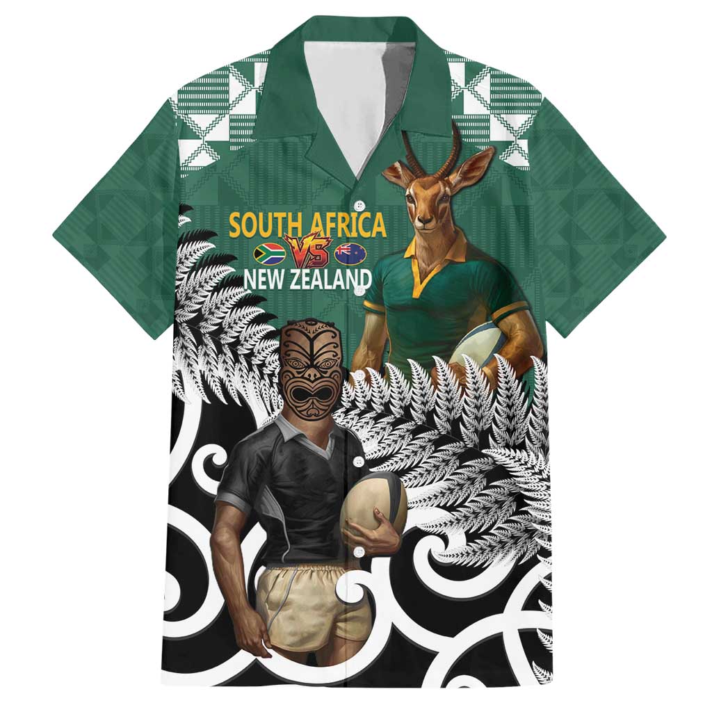 New Zealand South Africa Rugby Custom Hawaiian Shirt Springboks Kente All Black Maori Together - Aussie Hoodie