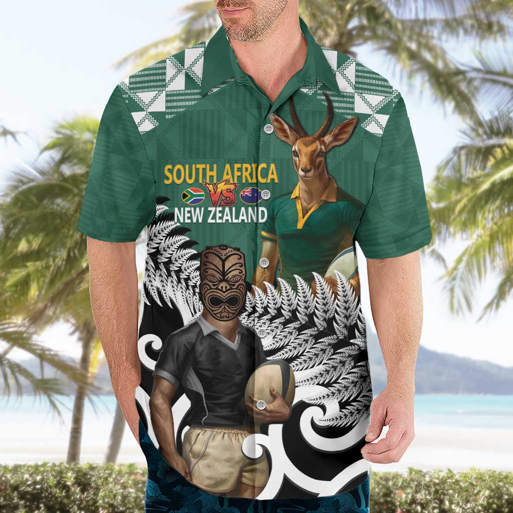 New Zealand South Africa Rugby Custom Hawaiian Shirt Springboks Kente All Black Maori Together - Aussie Hoodie