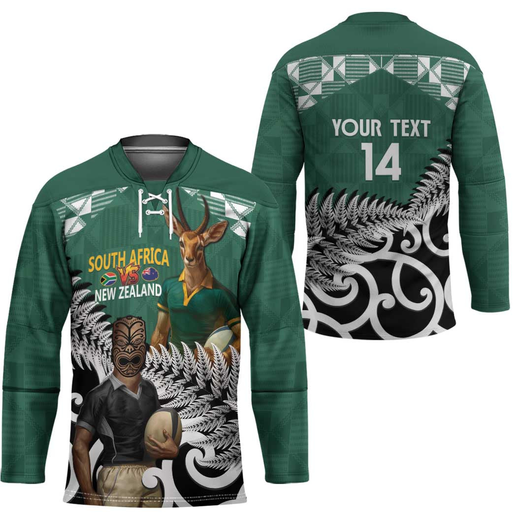 New Zealand South Africa Rugby Custom Hockey Jersey Springboks Kente All Black Maori Together - Aussie Hoodie