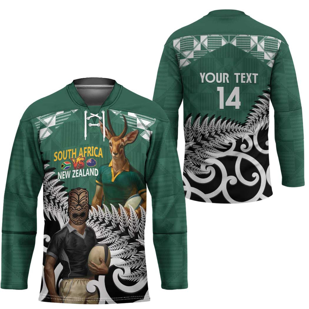 New Zealand South Africa Rugby Custom Hockey Jersey Springboks Kente All Black Maori Together - Aussie Hoodie