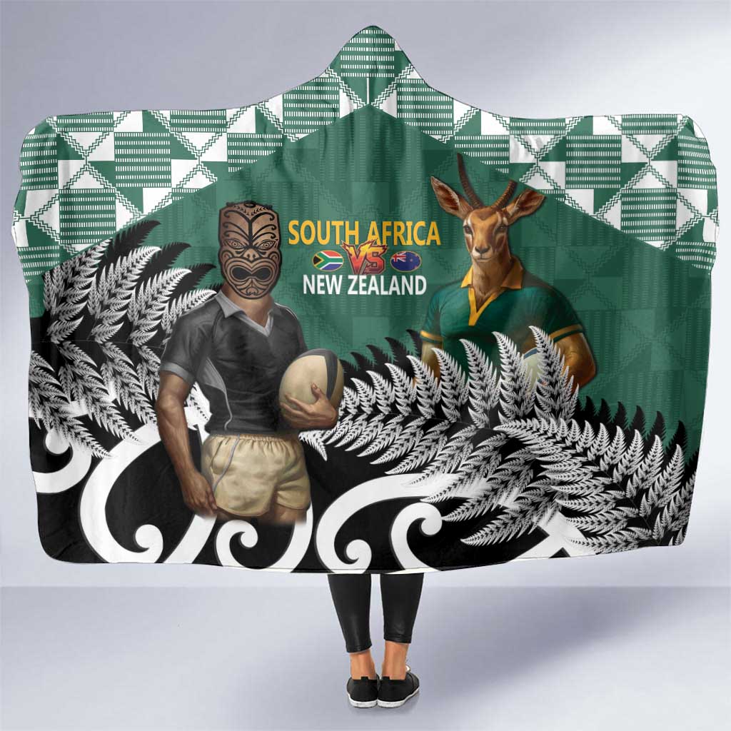 New Zealand South Africa Rugby Hooded Blanket Springboks Kente All Black Maori Together - Aussie Hoodie