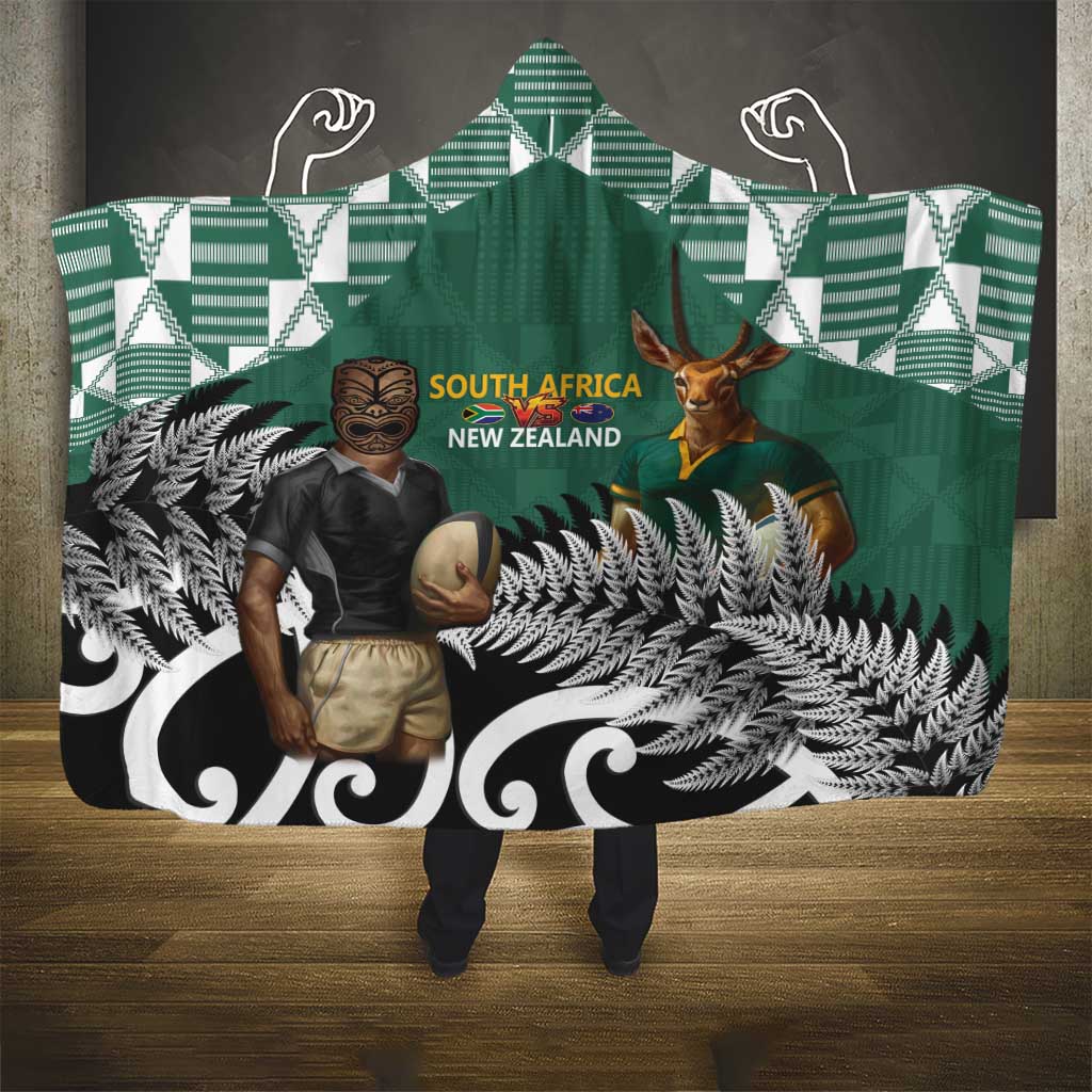 New Zealand South Africa Rugby Hooded Blanket Springboks Kente All Black Maori Together - Aussie Hoodie