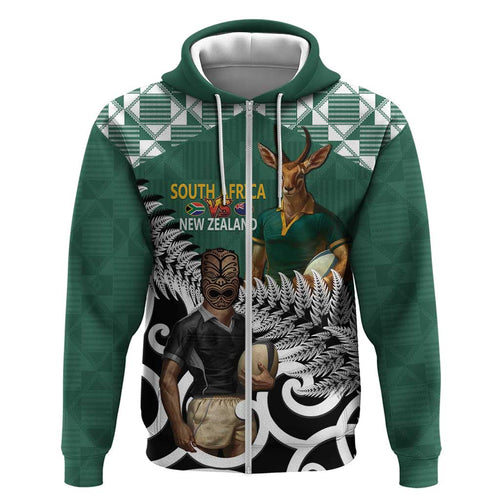 New Zealand South Africa Rugby Custom Hoodie Springboks Kente All Black Maori Together - Aussie Hoodie