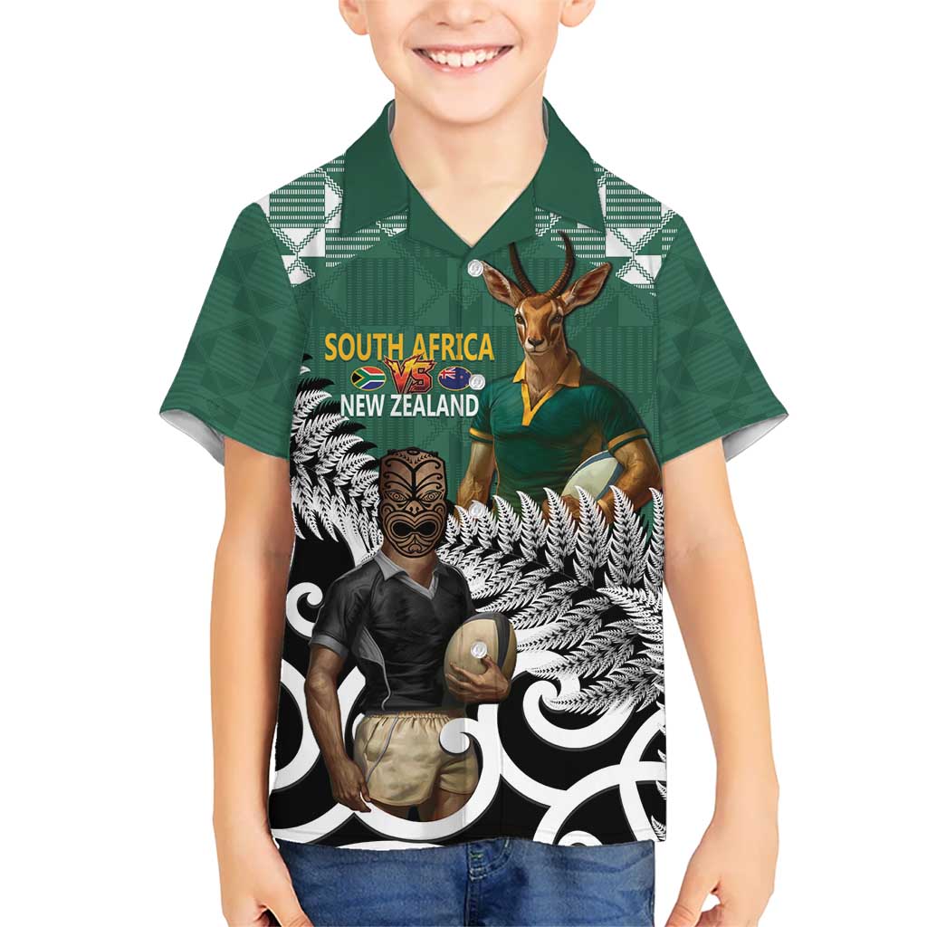 New Zealand South Africa Rugby Custom Kid Hawaiian Shirt Springboks Kente All Black Maori Together - Aussie Hoodie