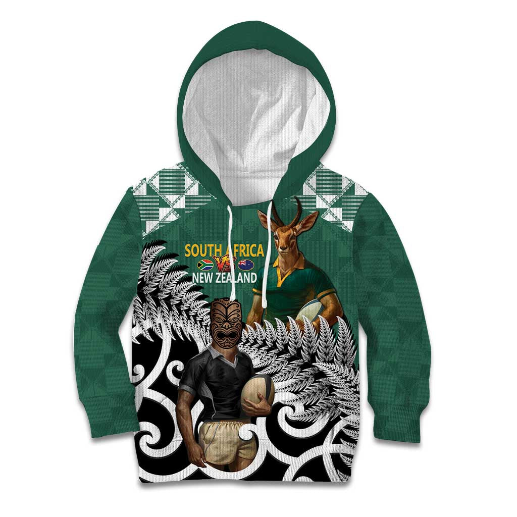 New Zealand South Africa Rugby Custom Kid Hoodie Springboks Kente All Black Maori Together - Aussie Hoodie
