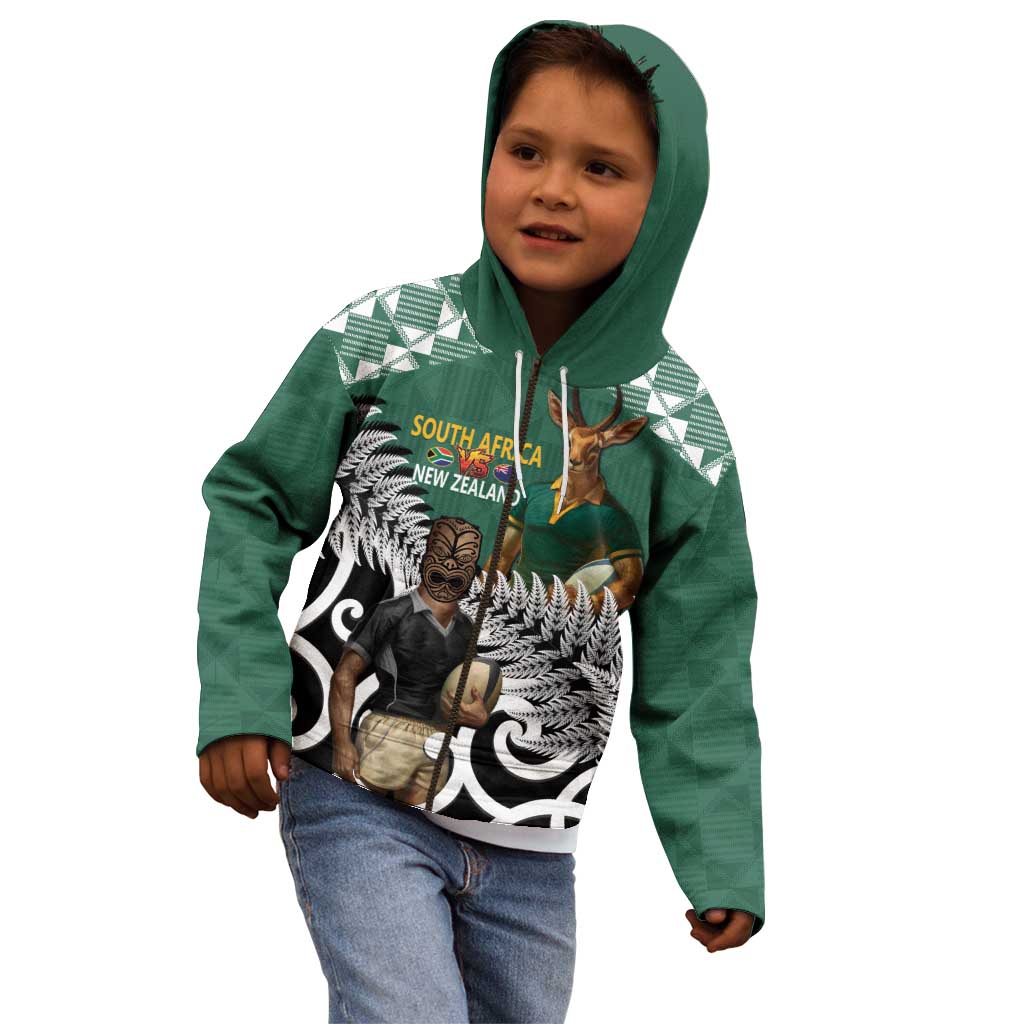 New Zealand South Africa Rugby Custom Kid Hoodie Springboks Kente All Black Maori Together - Aussie Hoodie