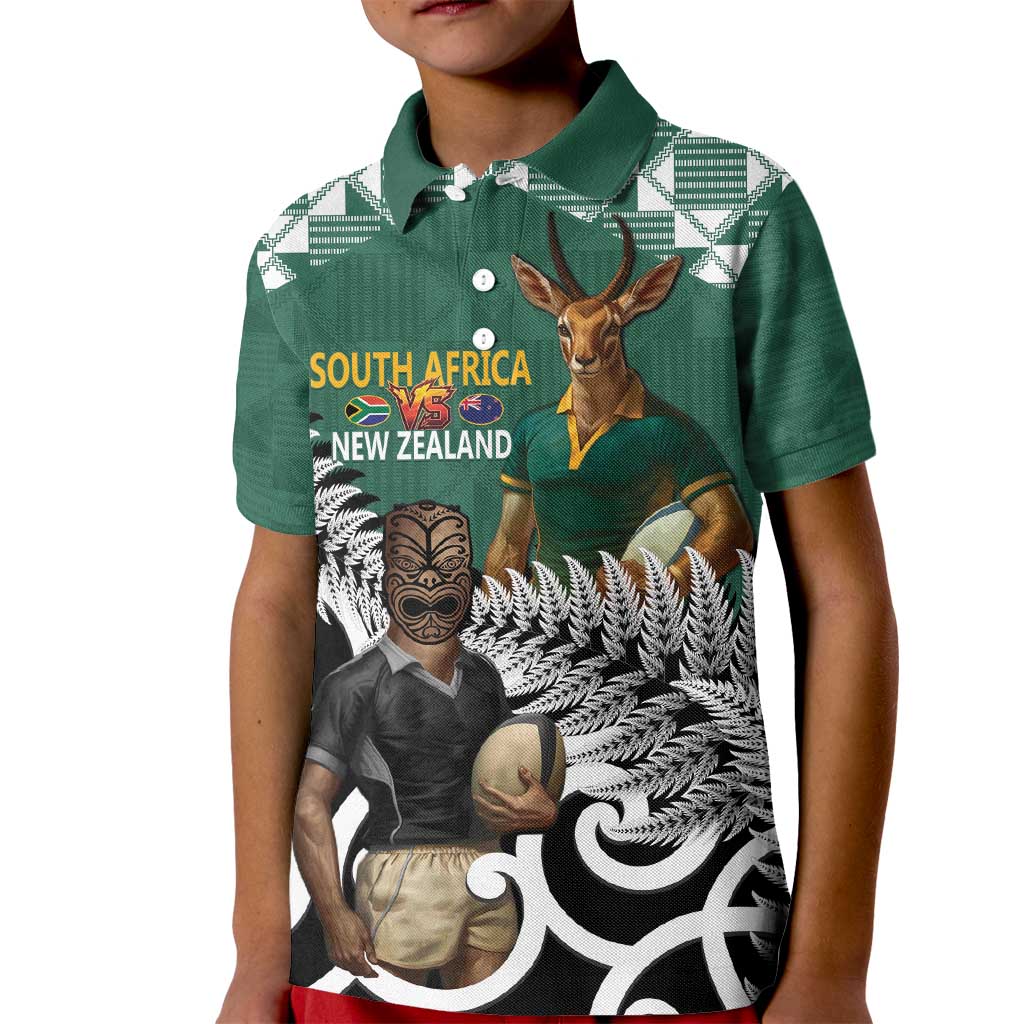 New Zealand South Africa Rugby Custom Kid Polo Shirt Springboks Kente All Black Maori Together - Aussie Hoodie