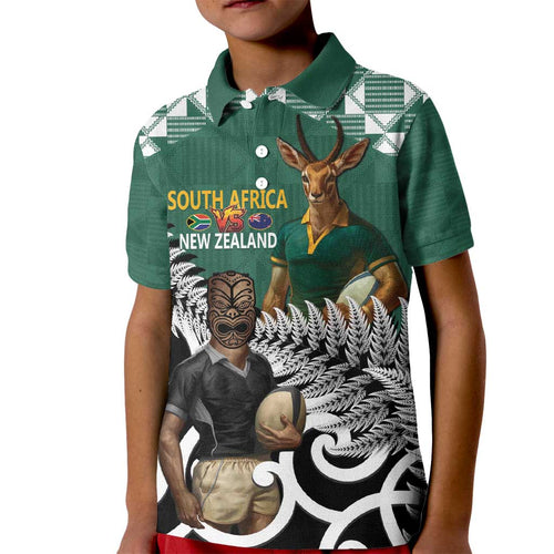 New Zealand South Africa Rugby Custom Kid Polo Shirt Springboks Kente All Black Maori Together - Aussie Hoodie