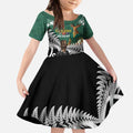 New Zealand South Africa Rugby Custom Kid Short Sleeve Dress Springboks Kente All Black Maori Together - Aussie Hoodie