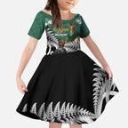 New Zealand South Africa Rugby Custom Kid Short Sleeve Dress Springboks Kente All Black Maori Together - Aussie Hoodie