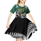 New Zealand South Africa Rugby Custom Kid Short Sleeve Dress Springboks Kente All Black Maori Together - Aussie Hoodie