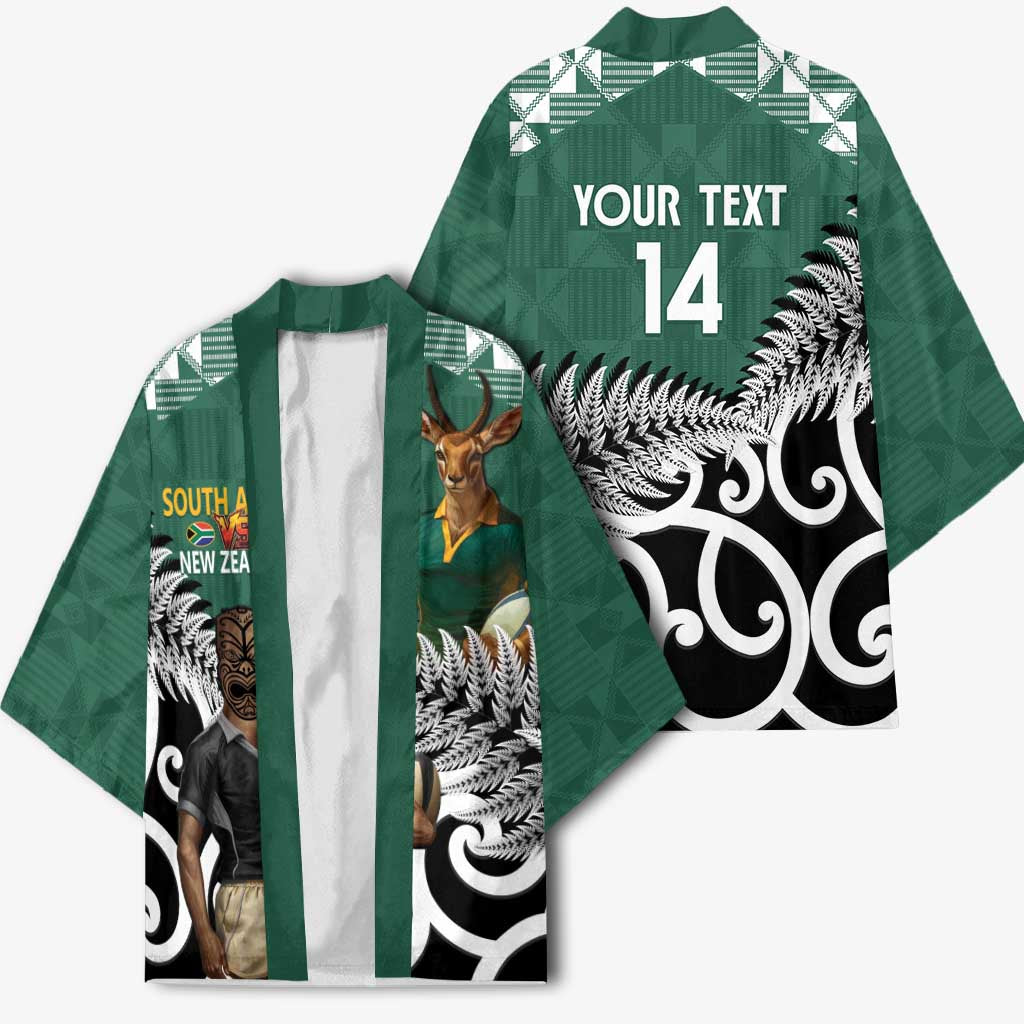 New Zealand South Africa Rugby Custom Kimono Springboks Kente All Black Maori Together - Aussie Hoodie
