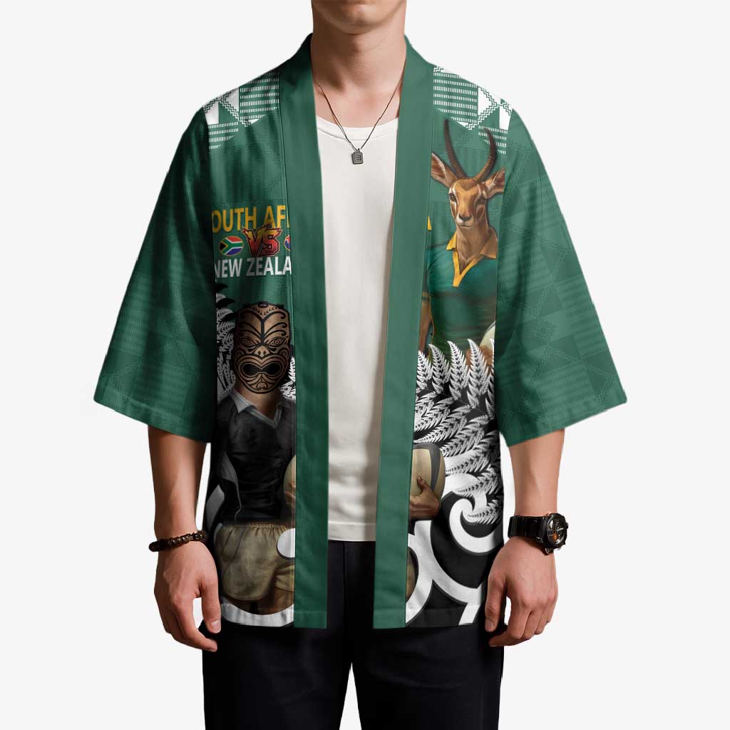 New Zealand South Africa Rugby Custom Kimono Springboks Kente All Black Maori Together - Aussie Hoodie