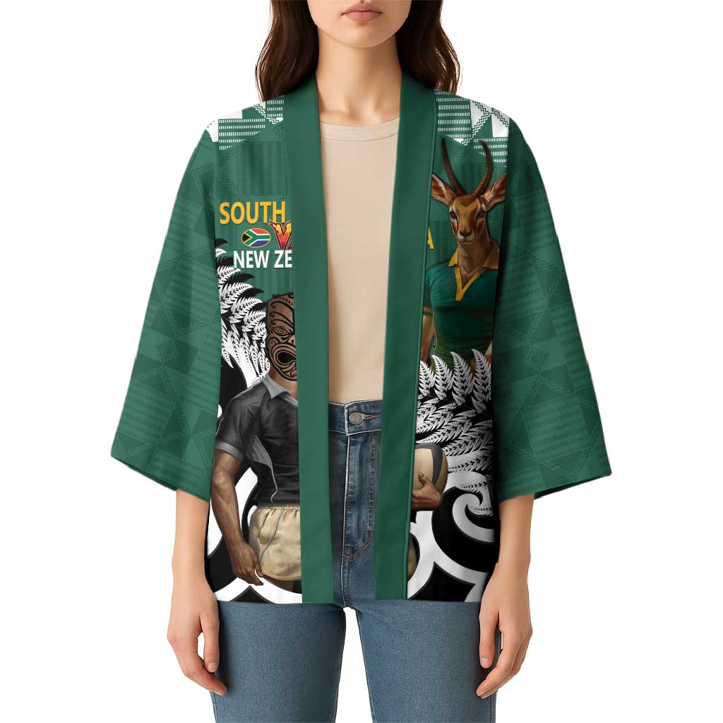 New Zealand South Africa Rugby Custom Kimono Springboks Kente All Black Maori Together - Aussie Hoodie