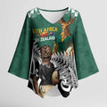 New Zealand South Africa Rugby Custom Kimono Sleeve Blouse Springboks Kente All Black Maori Together - Aussie Hoodie