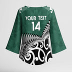New Zealand South Africa Rugby Custom Kimono Sleeve Blouse Springboks Kente All Black Maori Together - Aussie Hoodie