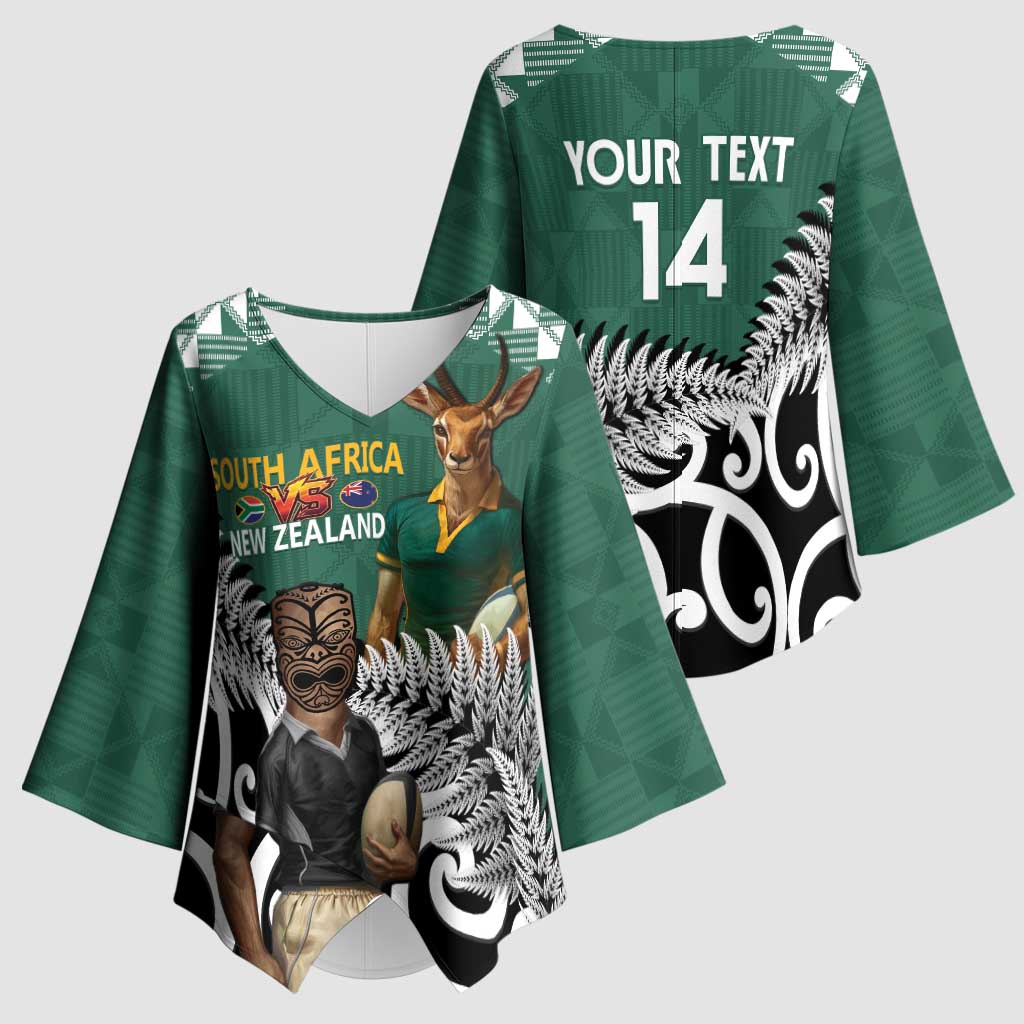 New Zealand South Africa Rugby Custom Kimono Sleeve Blouse Springboks Kente All Black Maori Together - Aussie Hoodie