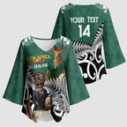 New Zealand South Africa Rugby Custom Kimono Sleeve Blouse Springboks Kente All Black Maori Together - Aussie Hoodie