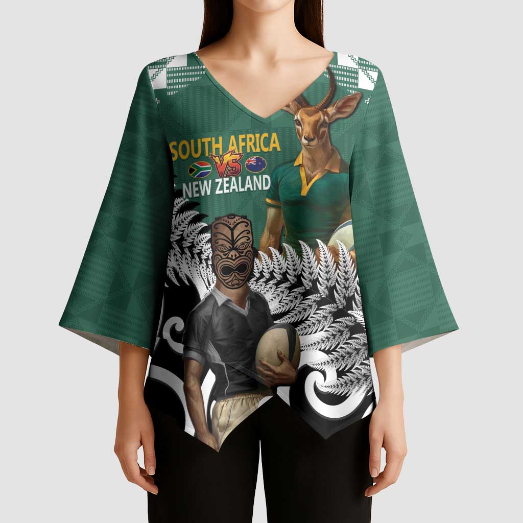 New Zealand South Africa Rugby Custom Kimono Sleeve Blouse Springboks Kente All Black Maori Together - Aussie Hoodie