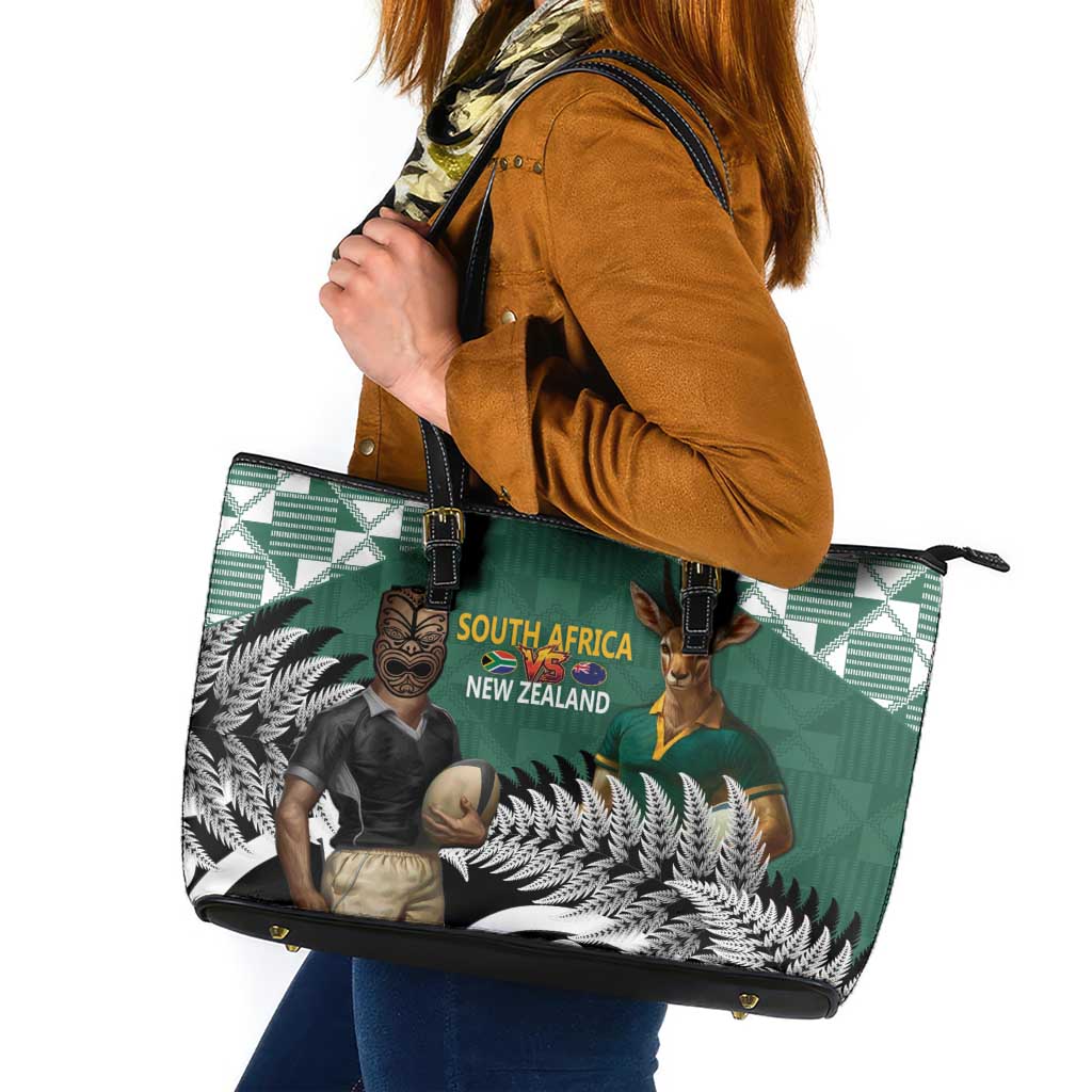 New Zealand South Africa Rugby Leather Tote Bag Springboks Kente All Black Maori Together - Aussie Hoodie