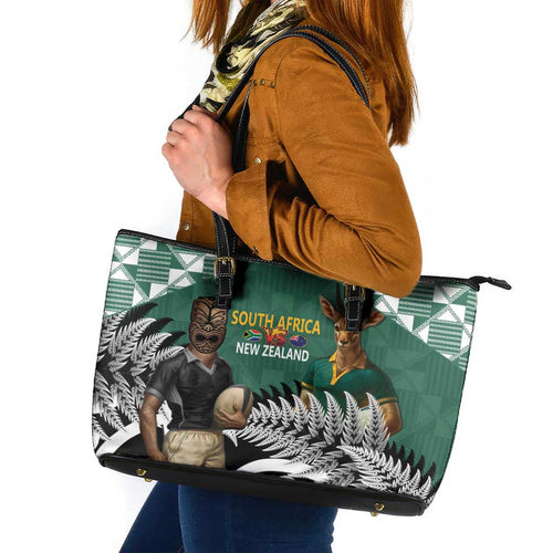 New Zealand South Africa Rugby Leather Tote Bag Springboks Kente All Black Maori Together - Aussie Hoodie