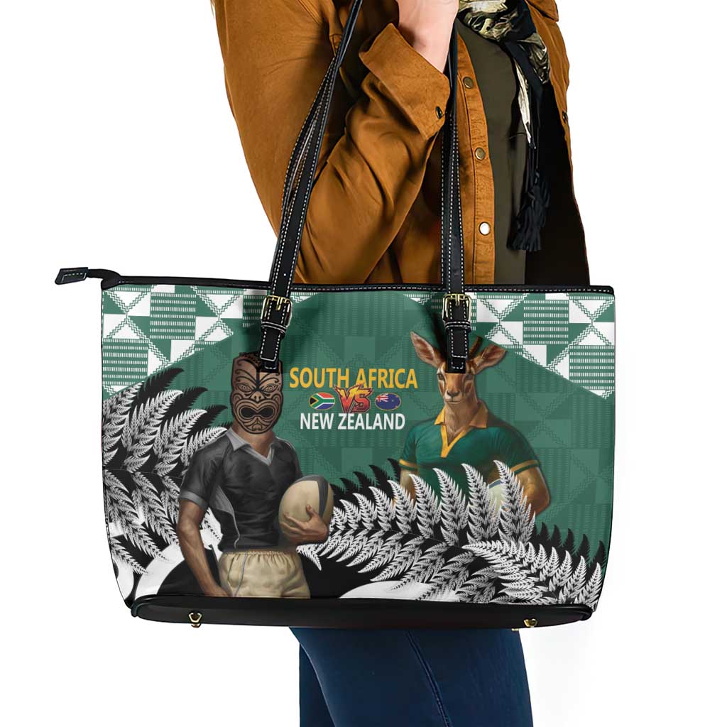 New Zealand South Africa Rugby Leather Tote Bag Springboks Kente All Black Maori Together - Aussie Hoodie