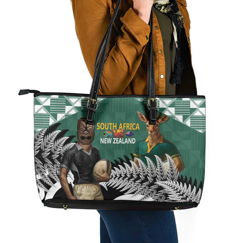New Zealand South Africa Rugby Leather Tote Bag Springboks Kente All Black Maori Together - Aussie Hoodie