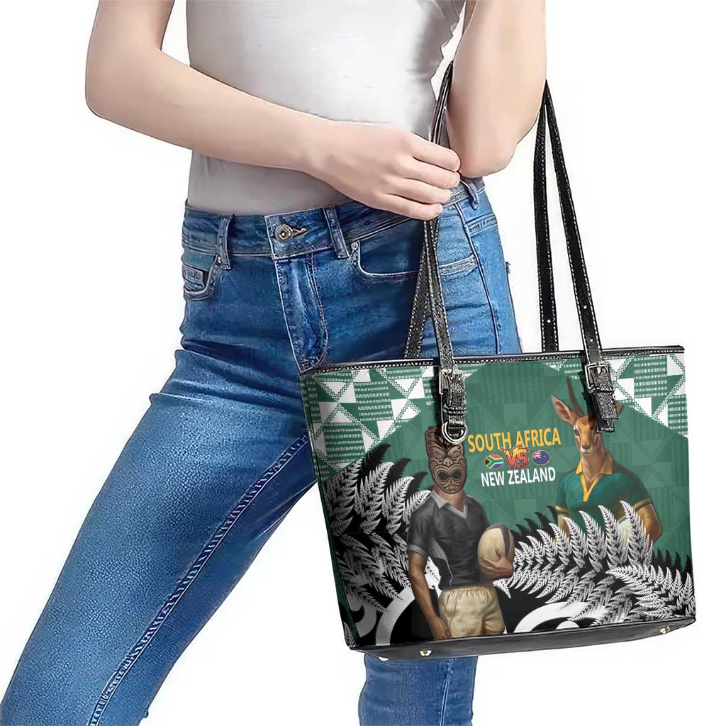 New Zealand South Africa Rugby Leather Tote Bag Springboks Kente All Black Maori Together - Aussie Hoodie