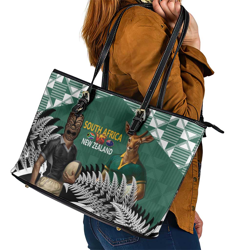 New Zealand South Africa Rugby Leather Tote Bag Springboks Kente All Black Maori Together - Aussie Hoodie