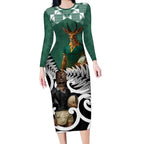 New Zealand South Africa Rugby Custom Long Sleeve Bodycon Dress Springboks Kente All Black Maori Together - Aussie Hoodie