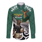 New Zealand South Africa Rugby Custom Long Sleeve Button Shirt Springboks Kente All Black Maori Together - Aussie Hoodie