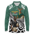 New Zealand South Africa Rugby Custom Long Sleeve Polo Shirt Springboks Kente All Black Maori Together - Aussie Hoodie