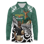 New Zealand South Africa Rugby Custom Long Sleeve Polo Shirt Springboks Kente All Black Maori Together - Aussie Hoodie