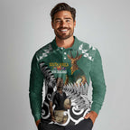 New Zealand South Africa Rugby Custom Long Sleeve Polo Shirt Springboks Kente All Black Maori Together - Aussie Hoodie