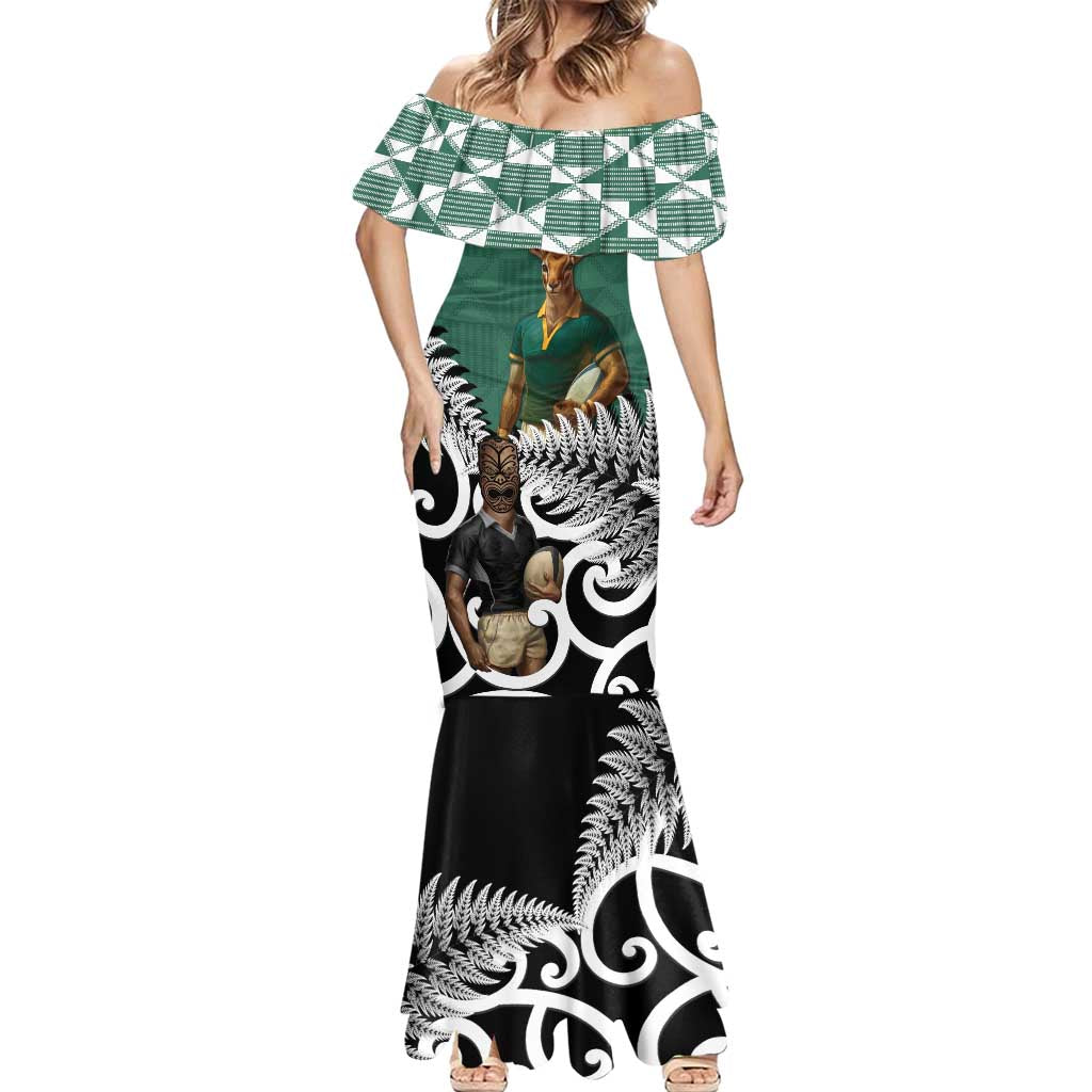New Zealand South Africa Rugby Custom Mermaid Dress Springboks Kente All Black Maori Together - Aussie Hoodie