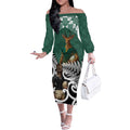 New Zealand South Africa Rugby Custom Off The Shoulder Long Sleeve Dress Springboks Kente All Black Maori Together - Aussie Hoodie