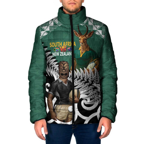 New Zealand South Africa Rugby Custom Padded Jacket Springboks Kente All Black Maori Together - Aussie Hoodie