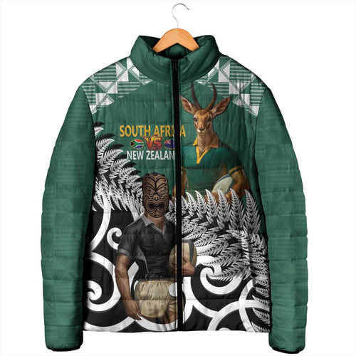 New Zealand South Africa Rugby Custom Padded Jacket Springboks Kente All Black Maori Together - Aussie Hoodie